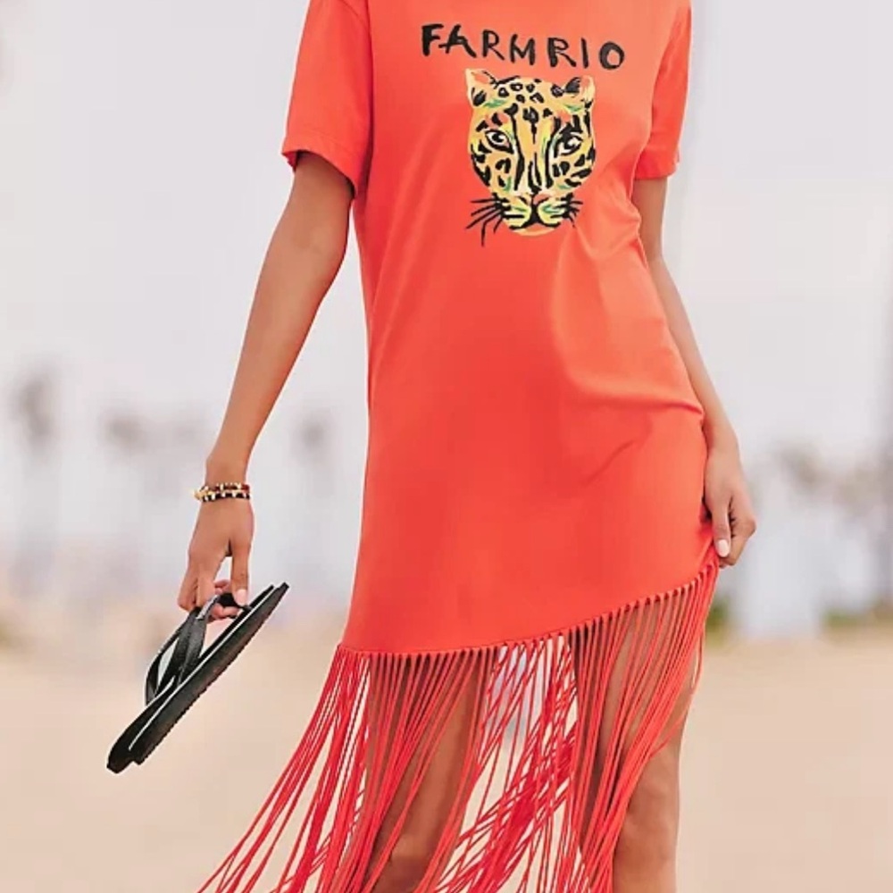 Anthropologie Farm for Anthropologie orange Leopard Fringe maxi dress FARMRIO - Picture 10 of 10